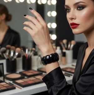 Large Black Glossy Chunky Resin Stretch Wide Bangle Bracelet One Size